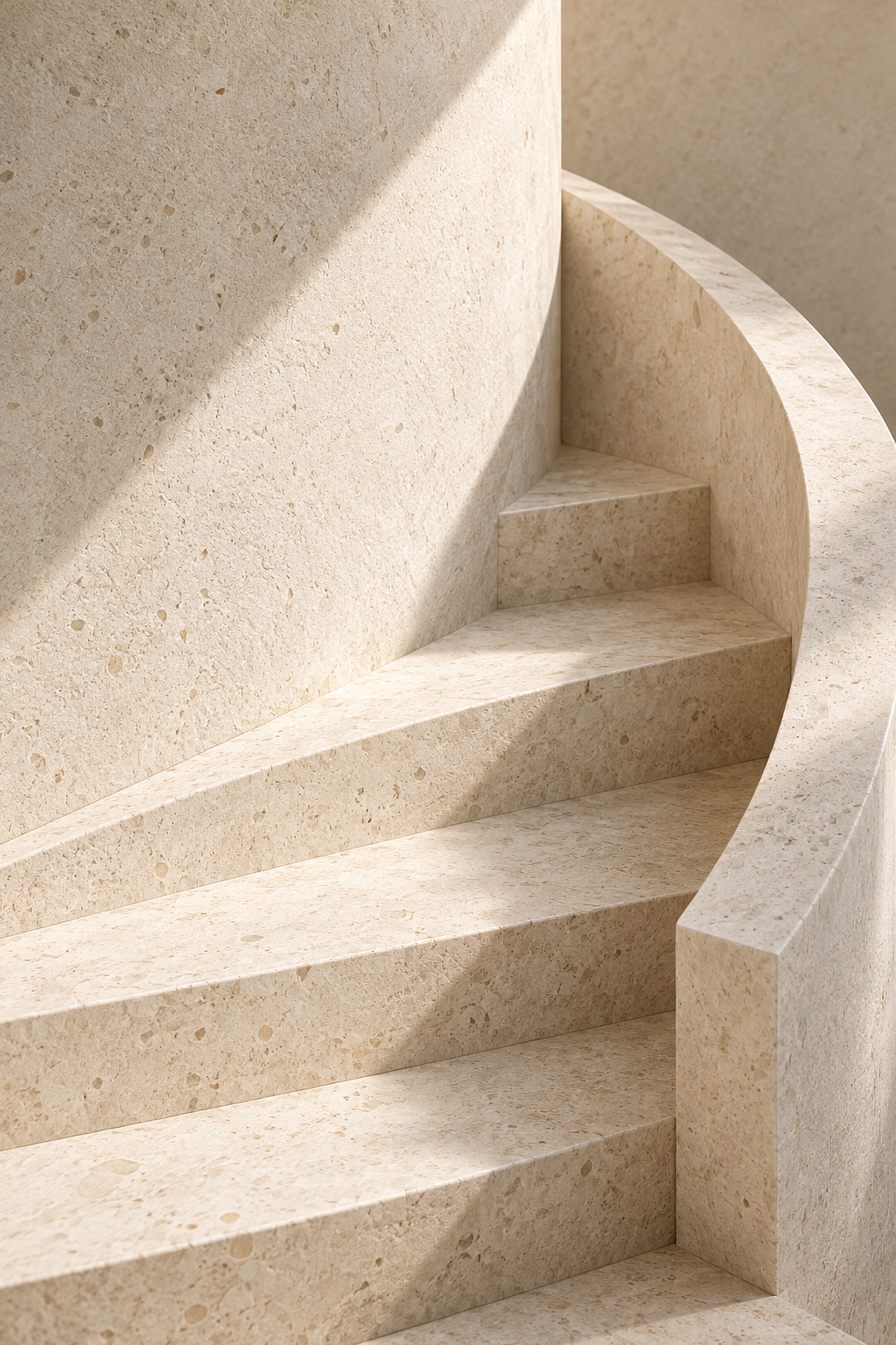 Pale curved sandstone stairs in soft natural light